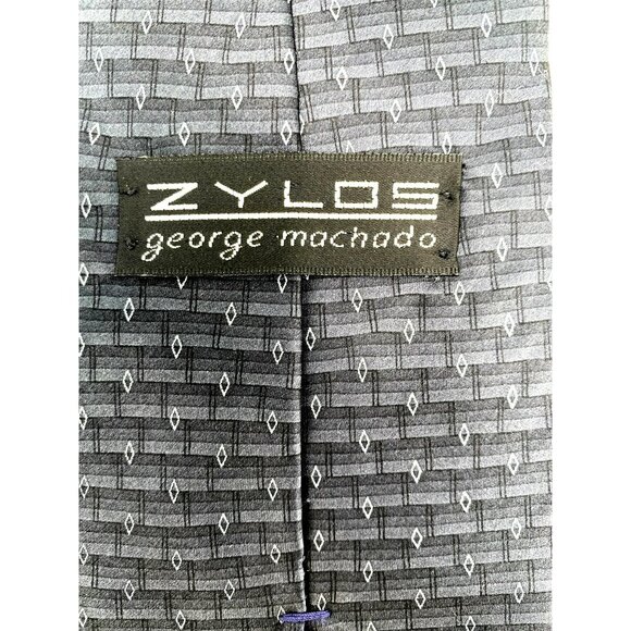 Zylos George Machado Black Gray Geometric Silk Tie Neck Luxury Vintage Mens - Picture 5 of 6